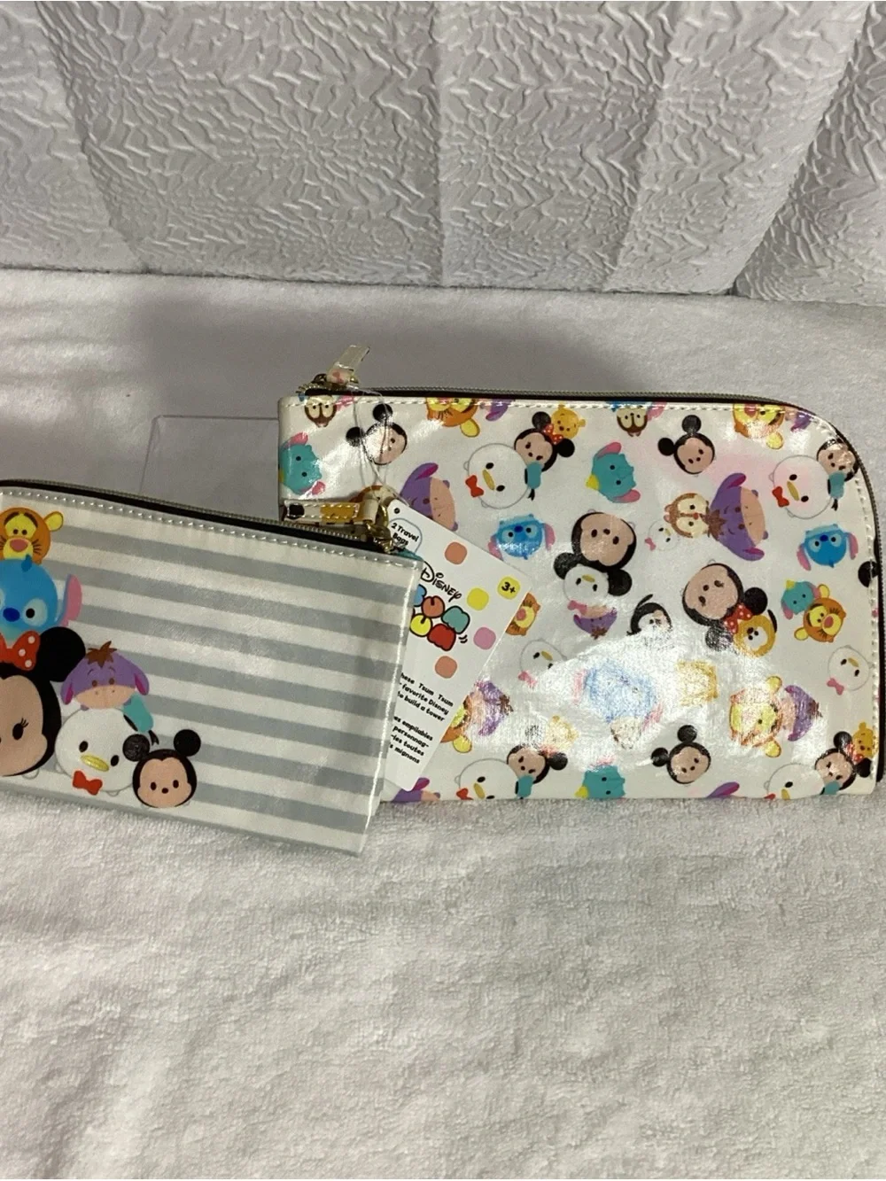 Disney Tsum Tsum Set of 2 Travel Zippered Cosmetic Bag Pouches NEW